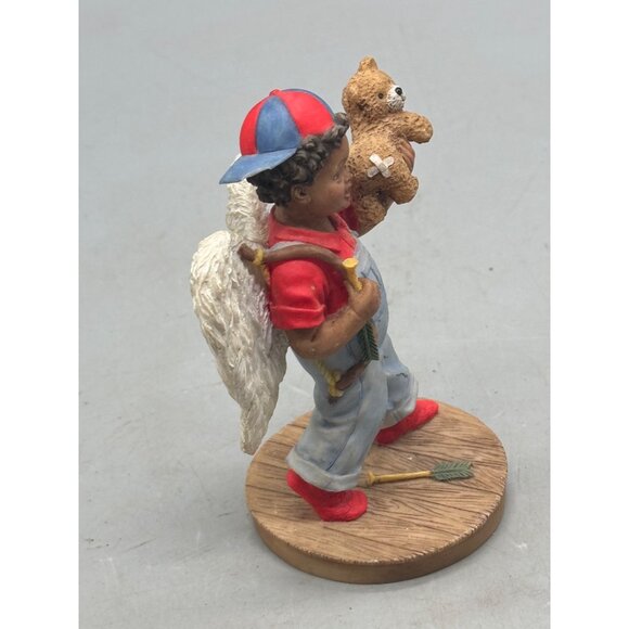 Boy Angel Figurine With Teddy Bear & Baseball Bat Hand-Painted Resin 5.5" Tall C - Picture 3 of 9